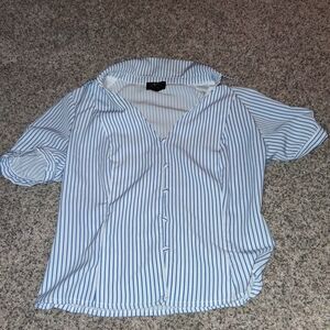 Women's Blue Striped Button Down Shirt